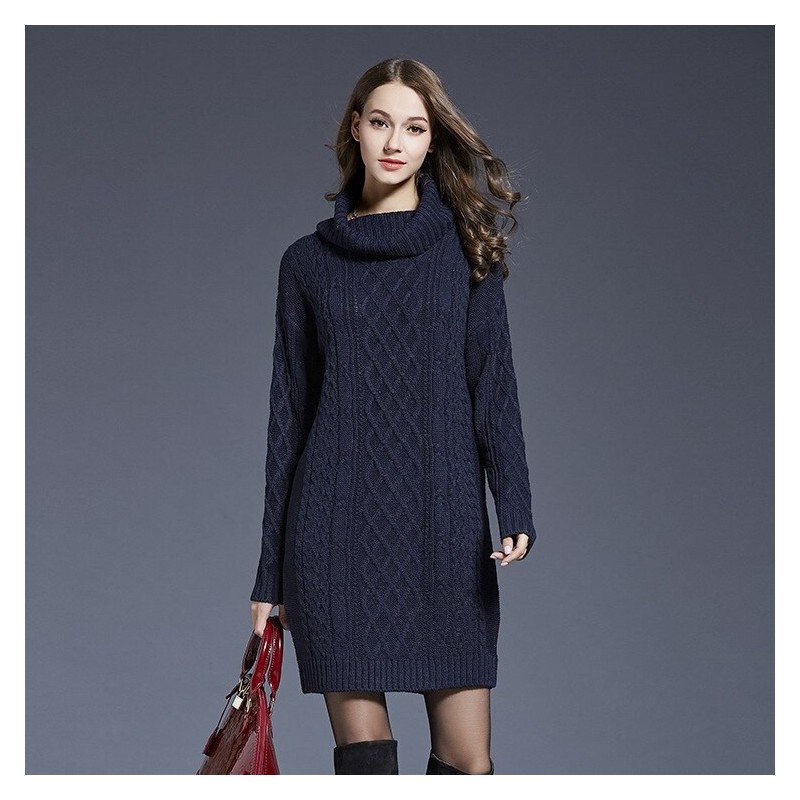Long knitted sweater with turtleneck - winter dressPlus Long knitted sweater with turtleneck - winter dressPlus