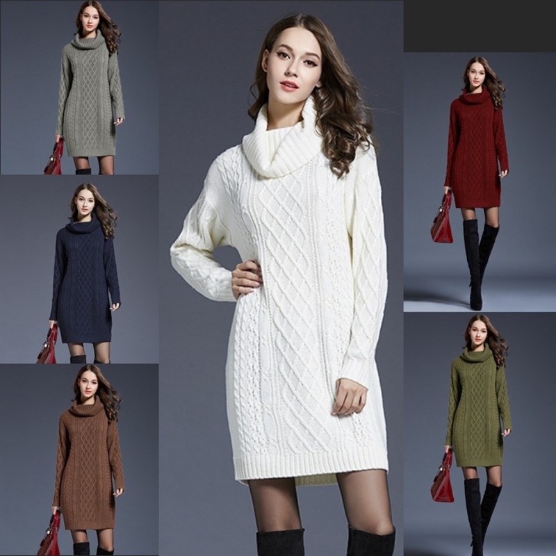 Long knitted sweater with turtleneck - winter dressPlus Long knitted sweater with turtleneck - winter dressPlus