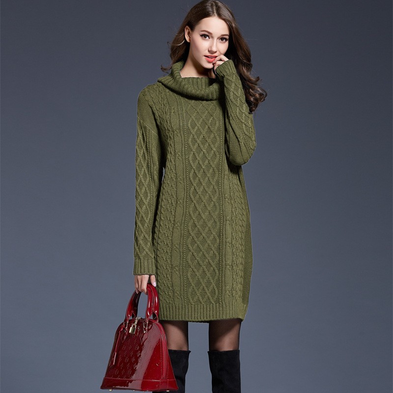 Long knitted sweater with turtleneck - winter dressPlus Long knitted sweater with turtleneck - winter dressPlus