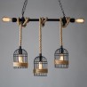 Retro iron hanging lamp with hand knitted rope - lights in cageWall lights