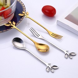 Leaf shaped handle - tea spoon & fork for tea - coffee & dessertsCutlery