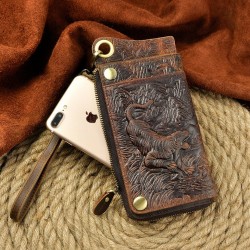 Dragon design - multifunction leather wallet with strap & zipperWallets