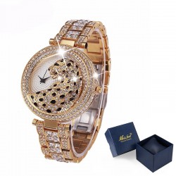 Luxury gold quartz watch with diamonds & leopardWatches