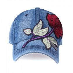 Jeans baseball cap with red roseHats & Caps