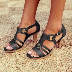 Fashionable leather gladiator sandals - high heelSandals