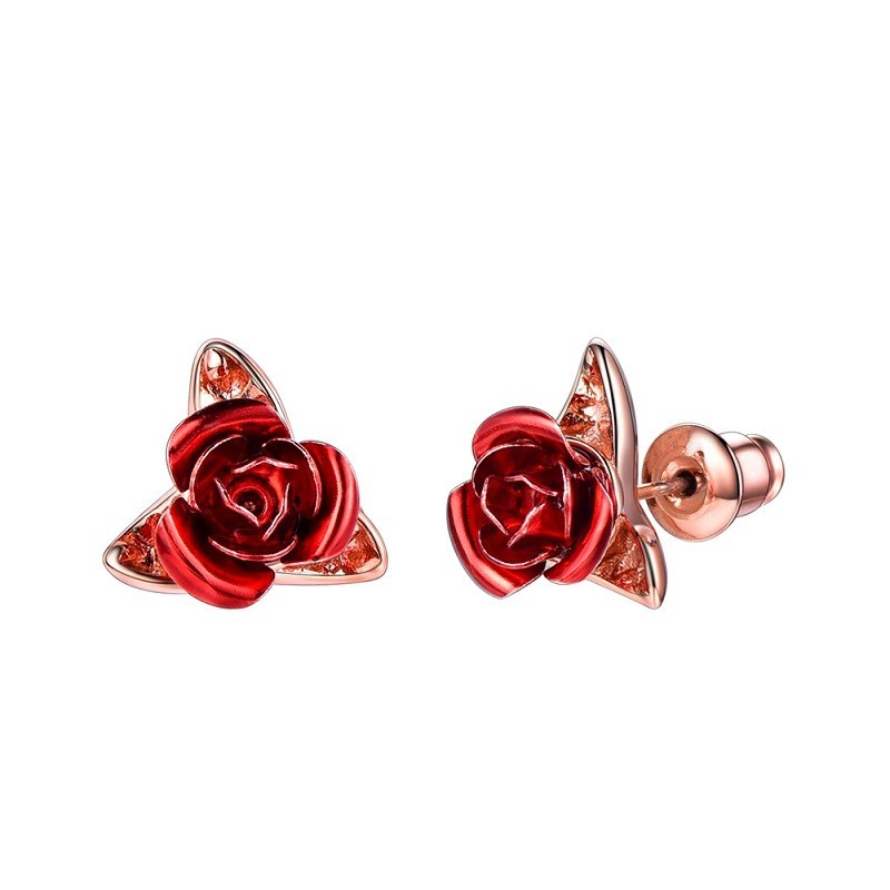 Gold stud earrings with red roseEarrings