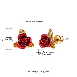 Gold stud earrings with red roseEarrings