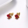 Gold stud earrings with red roseEarrings