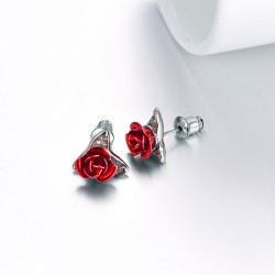 Gold stud earrings with red roseEarrings