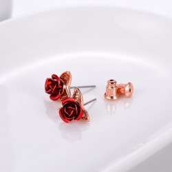 Gold stud earrings with red roseEarrings
