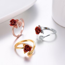 Gold & silver ring with red rose - adjustableRings