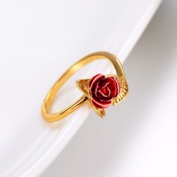 Gold & silver ring with red rose - adjustableRings