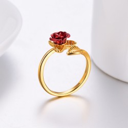 Gold & silver ring with red rose - adjustableRings
