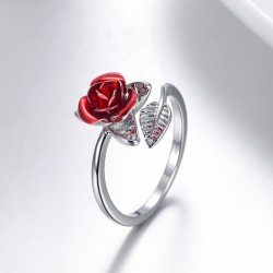 Gold & silver ring with red rose - adjustableRings