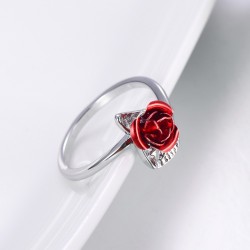 Gold & silver ring with red rose - adjustableRings