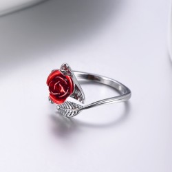 Gold & silver ring with red rose - adjustableRings