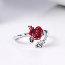 Gold & silver ring with red rose - adjustableRings