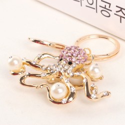 Crystal pink octopus & pearls - keychainKeyrings