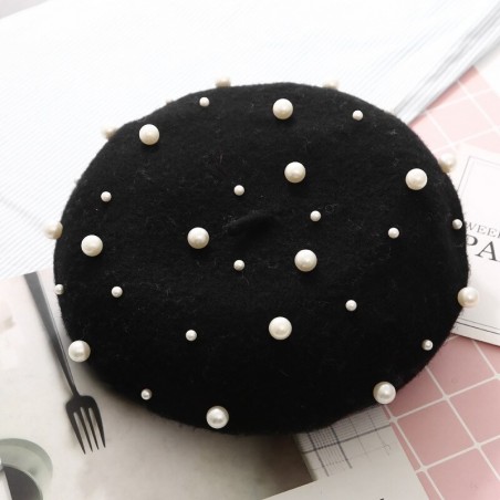 Elegant wool beret with pearls - hatHats & Caps