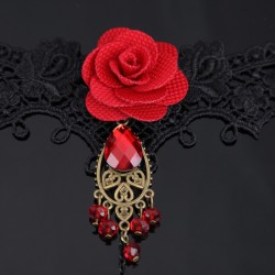 Gothic style lace bracelet with red rose & adjustable ringBracelets