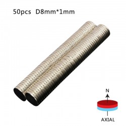N52 neodymium magnet - small round disc 8mm x 1mm 50 piecesN52