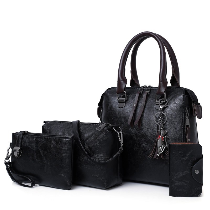 Elegant leather handbag - 4 pieces setSets
