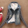 Fashionable denim & fleece short jacket with detachable fur collarJackets