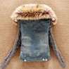 Fashionable denim & fleece short jacket with detachable fur collarJackets