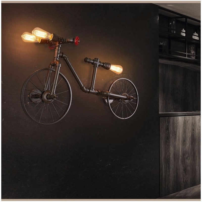 Bicycle & water pipe - vintage LED Edison light - wall lampWall lights
