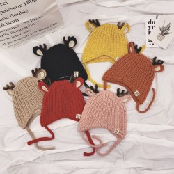 Winter hat with small reindeers horns & ears - knitted hat for kidsHats & caps