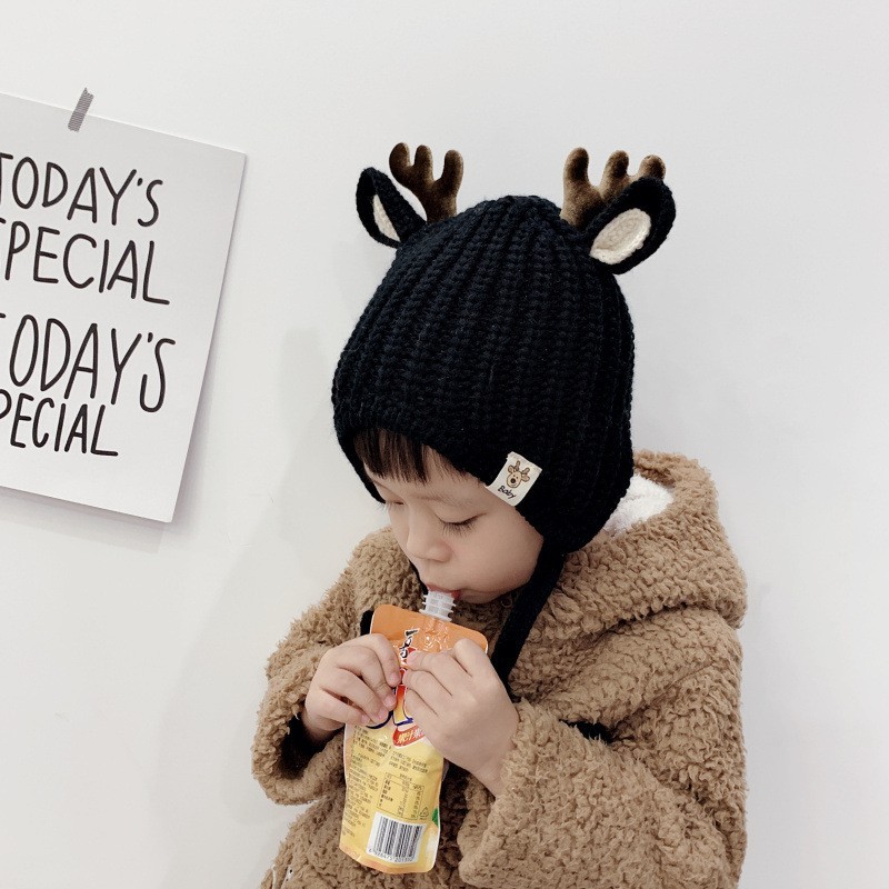Winter hat with small reindeers horns & ears - knitted hat for kidsHats & caps