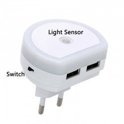 Dual USB port charger with LED night light - light sensorChargers